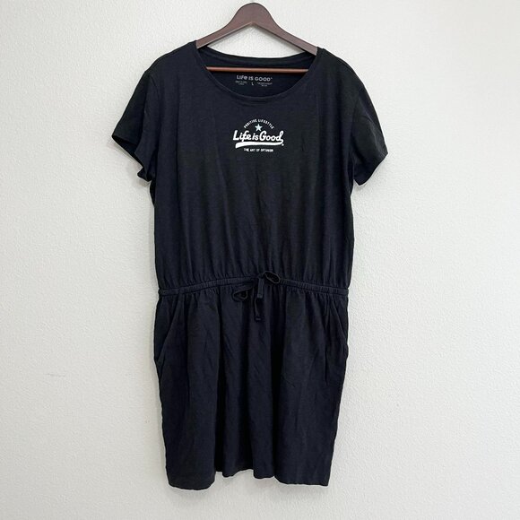 Life is Good Shirt Dress Size Large Women's Graphic Cotton Black Short Sleeve - Picture 1 of 5